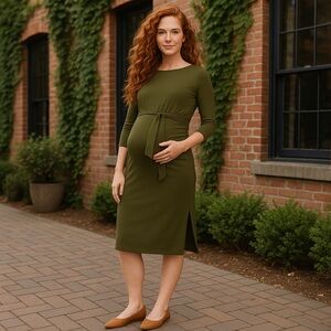 New York & Co. | Maternity Tie-Front Knit Midi Dress Woodland Green Large
